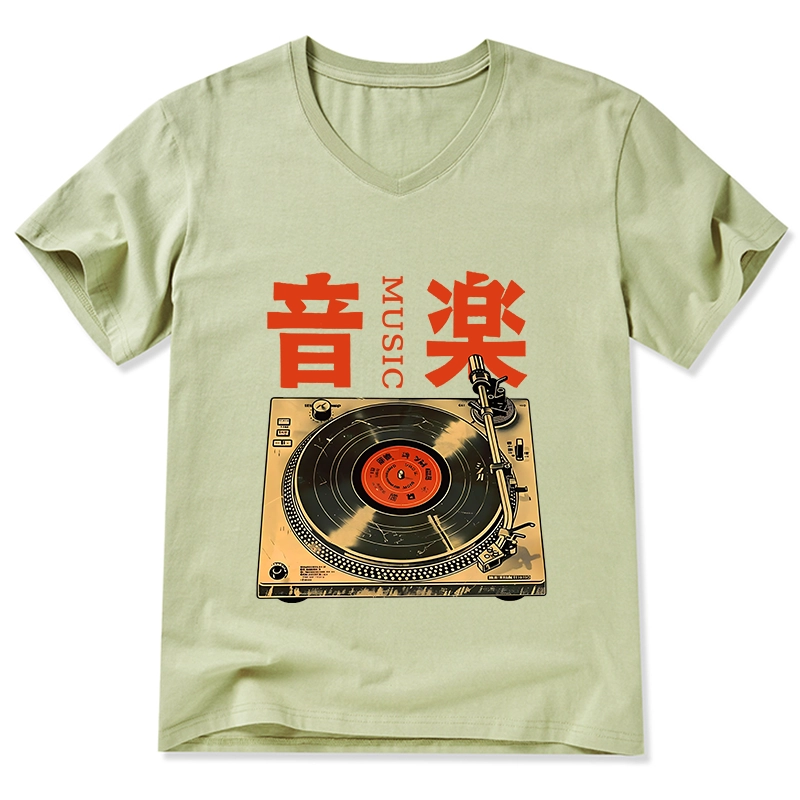 Tokyo-Tiger Retro Music Record Player V-Neck Classic T-Shirt