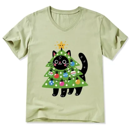 Tokyo-Tiger Christmas Tree Cat V-Neck Classic T-Shirt