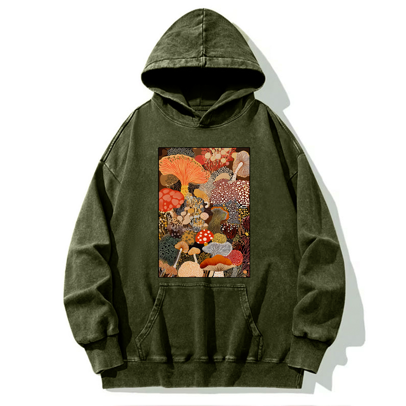 Tokyo-Tiger Psychedelic Mushroom Paintings Washed Hoodie