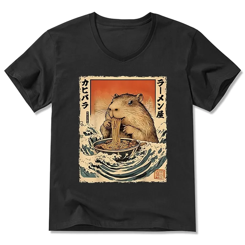 Tokyo-Tiger Hamster Eating Ramen V-Neck Classic T-Shirt