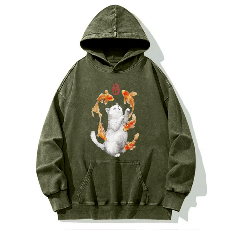 Tokyo-Tiger Zen Cat And The Dancing Fish Washed Hoodie
