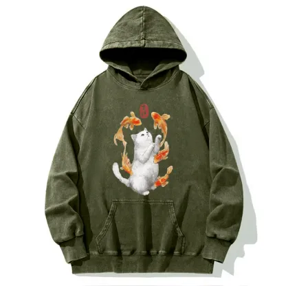 Tokyo-Tiger Zen Cat And The Dancing Fish Washed Hoodie