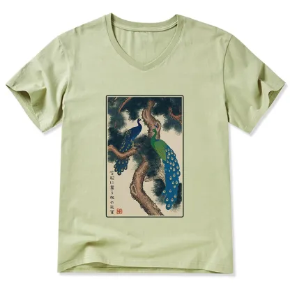 Tokyo-Tiger Peacocks in Snowy Pines V-Neck Classic T-Shirt