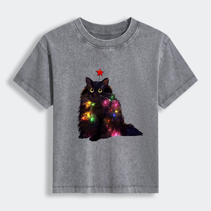 Tokyo-Tiger Christmas Lights Cat Women's Washed T-shirt