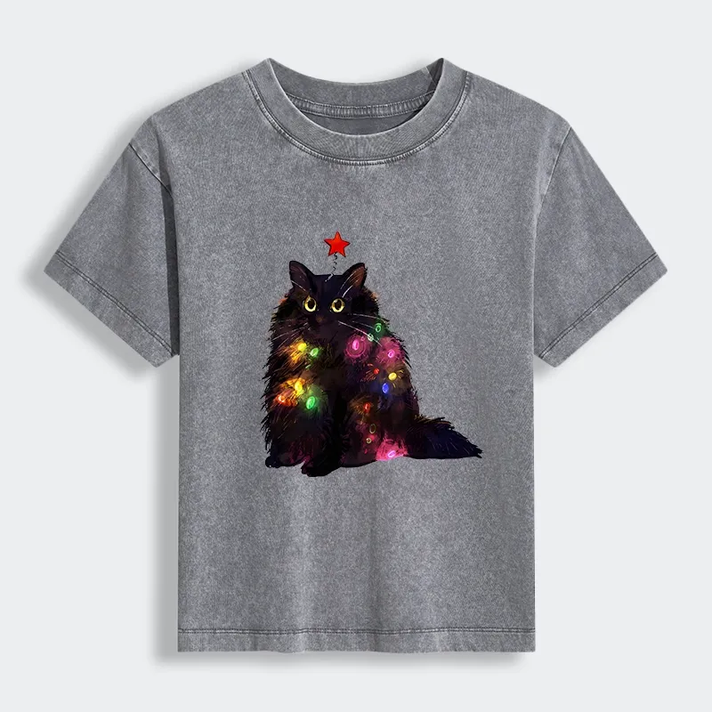 Tokyo-Tiger Christmas Lights Cat Women's Washed T-shirt