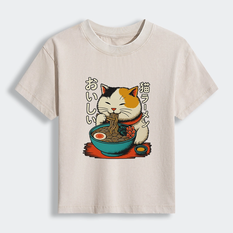 Tokyo-Tiger Cute Eat Eating Japanese Ramen Women's Washed T-shirt