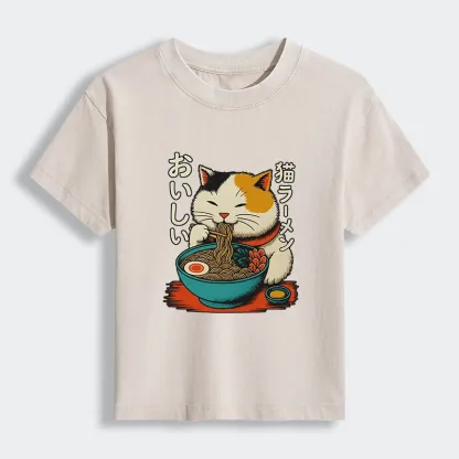 Tokyo-Tiger Cute Eat Eating Japanese Ramen Women's Washed T-shirt