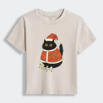 Tokyo-Tiger Cat Wearing Santa Hat Women's Washed T-shirt