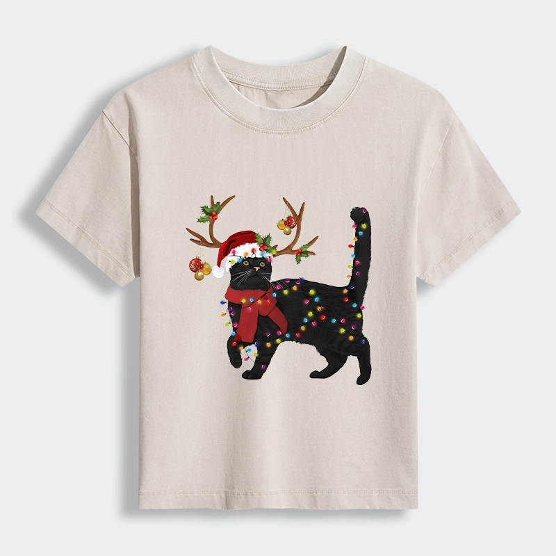 Tokyo-Tiger Christmas Black Cat Women's Washed T-shirt