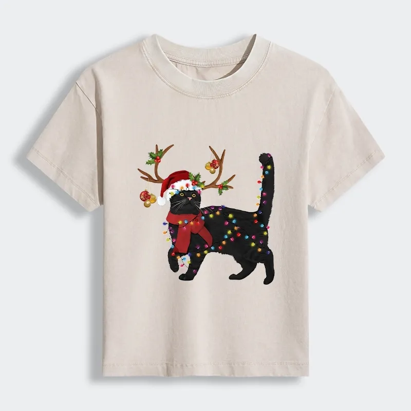 Tokyo-Tiger Christmas Black Cat Women's Washed T-shirt