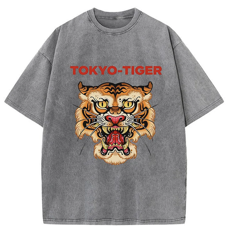 Tokyo-Tiger Retro Japanese Tiger Washed T-Shirt