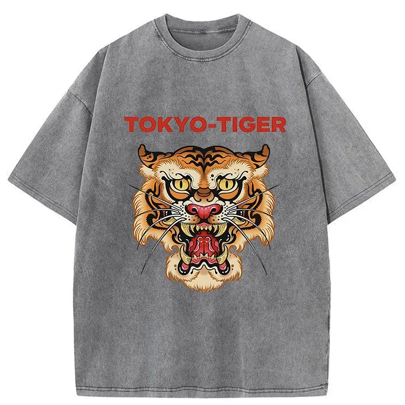 Tokyo-Tiger Retro Japanese Tiger Washed T-Shirt Sale