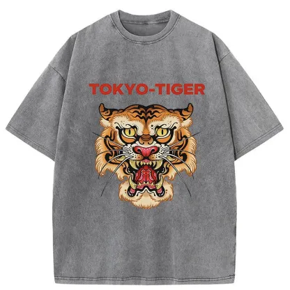 Tokyo-Tiger Retro Japanese Tiger Washed T-Shirt