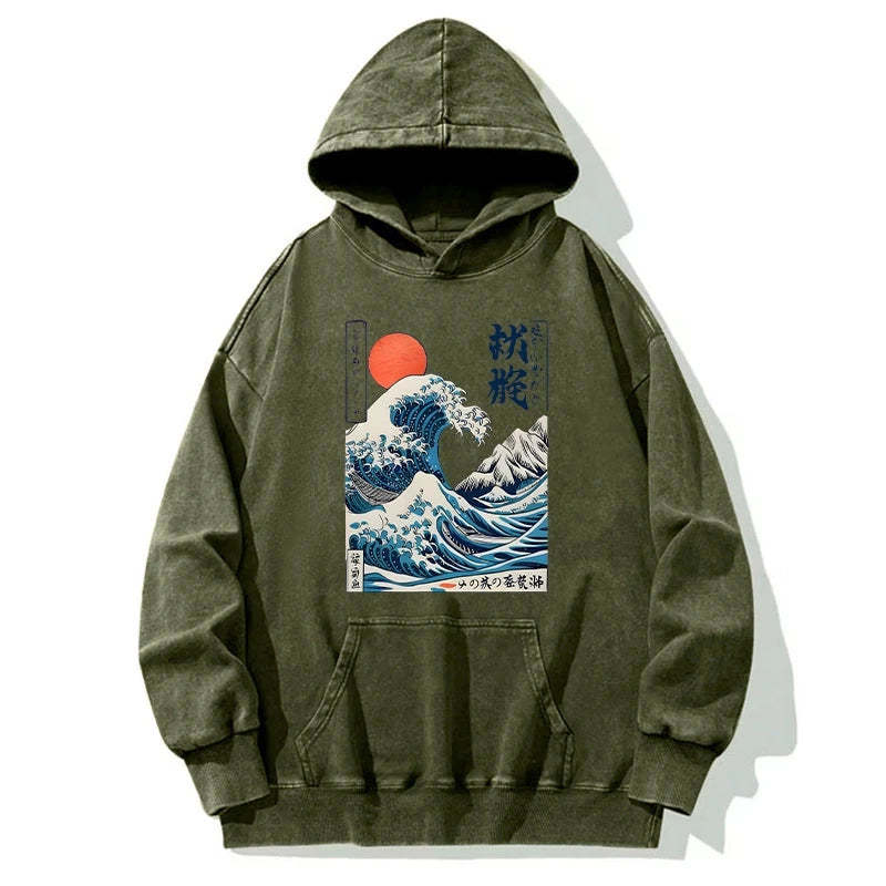 Tokyo-Tiger Ukiyo-e Ocean Waves Japan Washed Hoodie