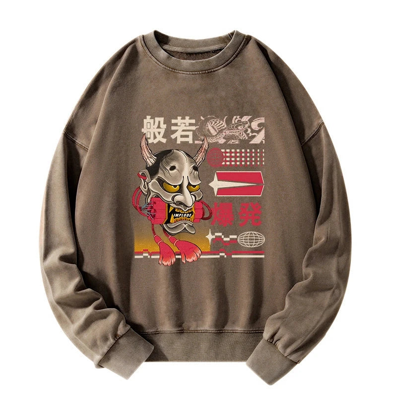 Tokyo-Tiger Hannya Mask Japanese Washed Sweatshirt