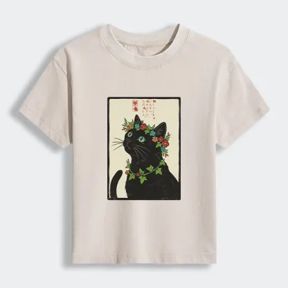 Tokyo-Tiger The Flower-Crowned Cat Women's Washed T-shirt