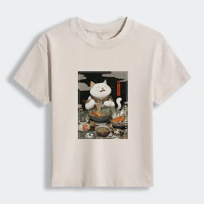 Tokyo-Tiger The Ramen-Loving Cat Women's Washed T-shirt