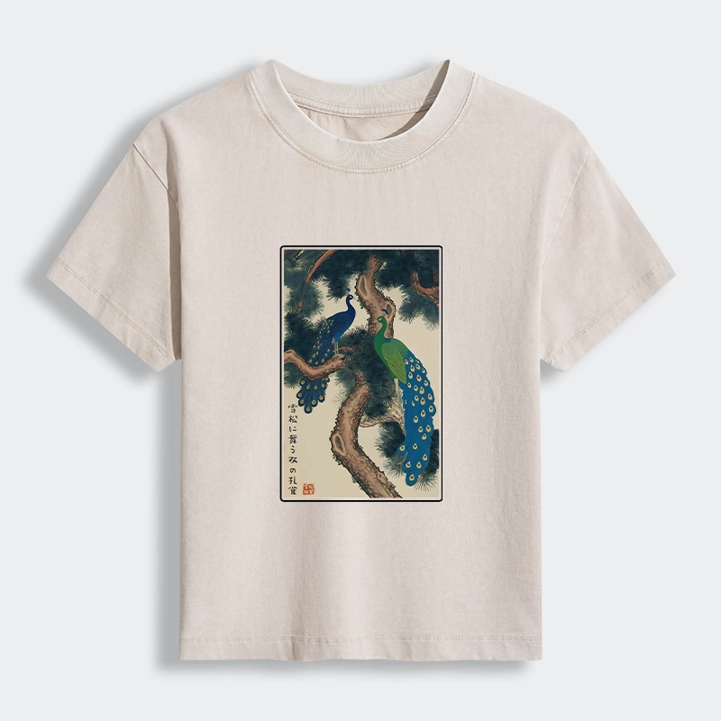 Tokyo-Tiger Peacocks in Snowy Pines Women's Washed T-shirt