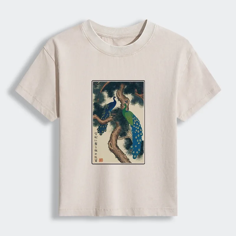 Tokyo-Tiger Peacocks in Snowy Pines Women's Washed T-shirt