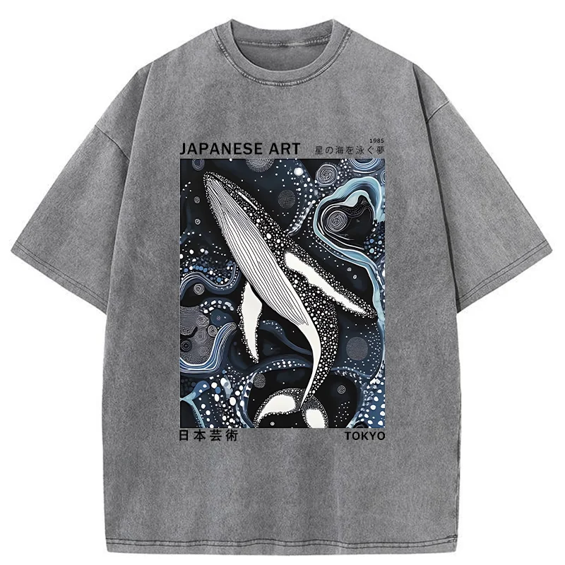 Tokyo-Tiger Polka Dot Art Whale Washed T-Shirt