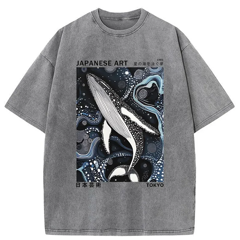 Tokyo-Tiger Polka Dot Art Whale Washed T-Shirt