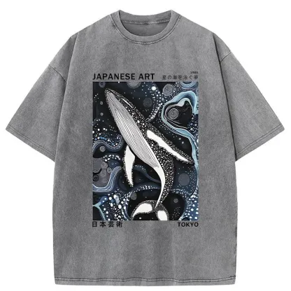 Tokyo-Tiger Polka Dot Art Whale Washed T-Shirt