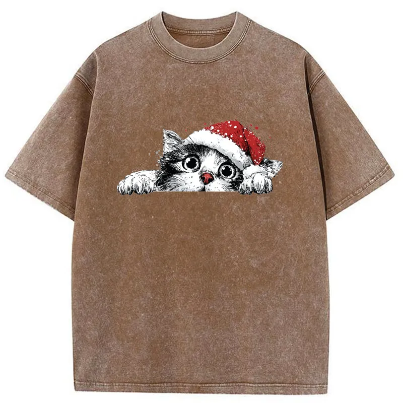 Tokyo-Tiger The Curious Christmas Cat Washed T-Shirt