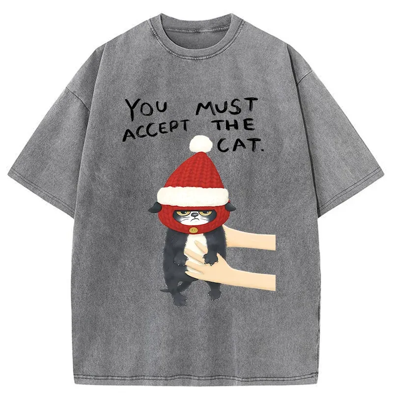 Tokyo-Tiger Accept This Christmas Cat Washed T-Shirt
