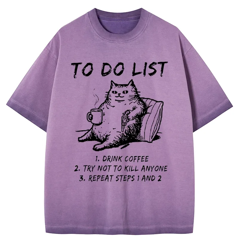 Tokyo-Tiger Cat's To-Do List Gradient Washed T-Shirt