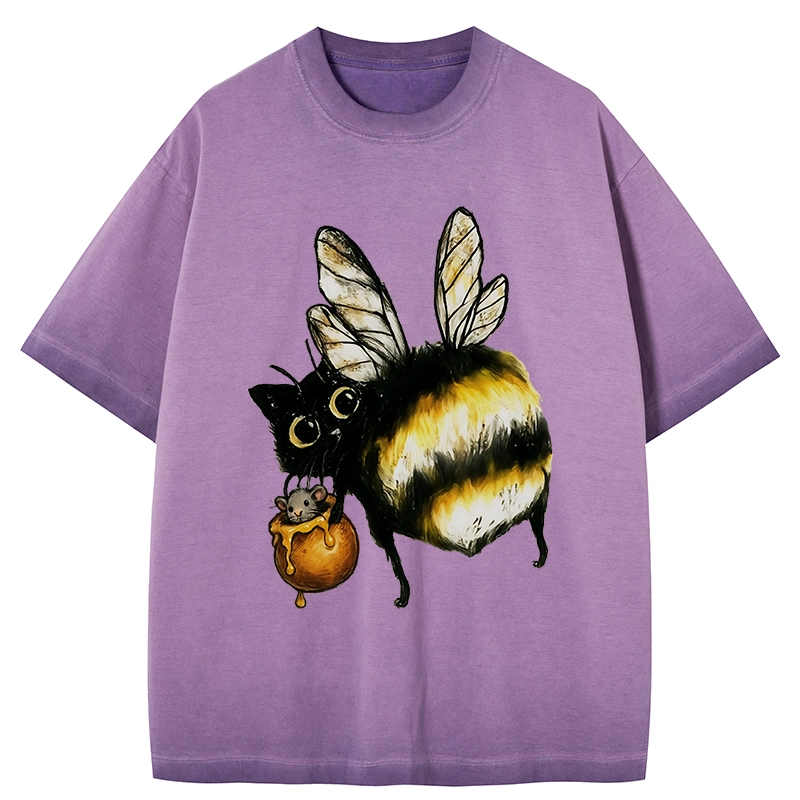Tokyo-Tiger Cute Catbee Butt Gradient Washed T-Shirt