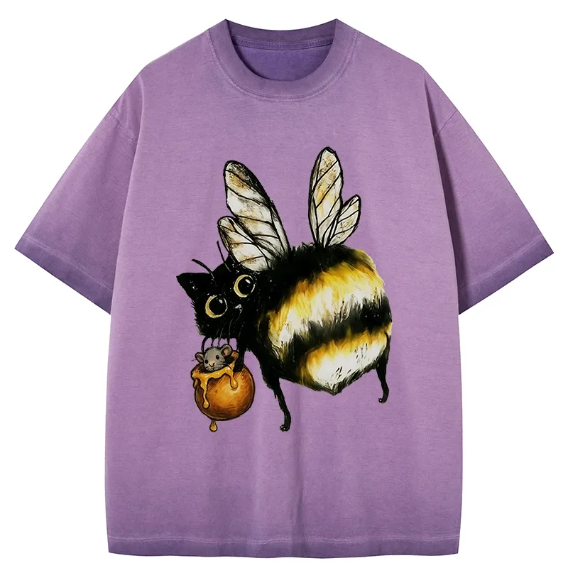 Tokyo-Tiger Cute Catbee Butt Gradient Washed T-Shirt