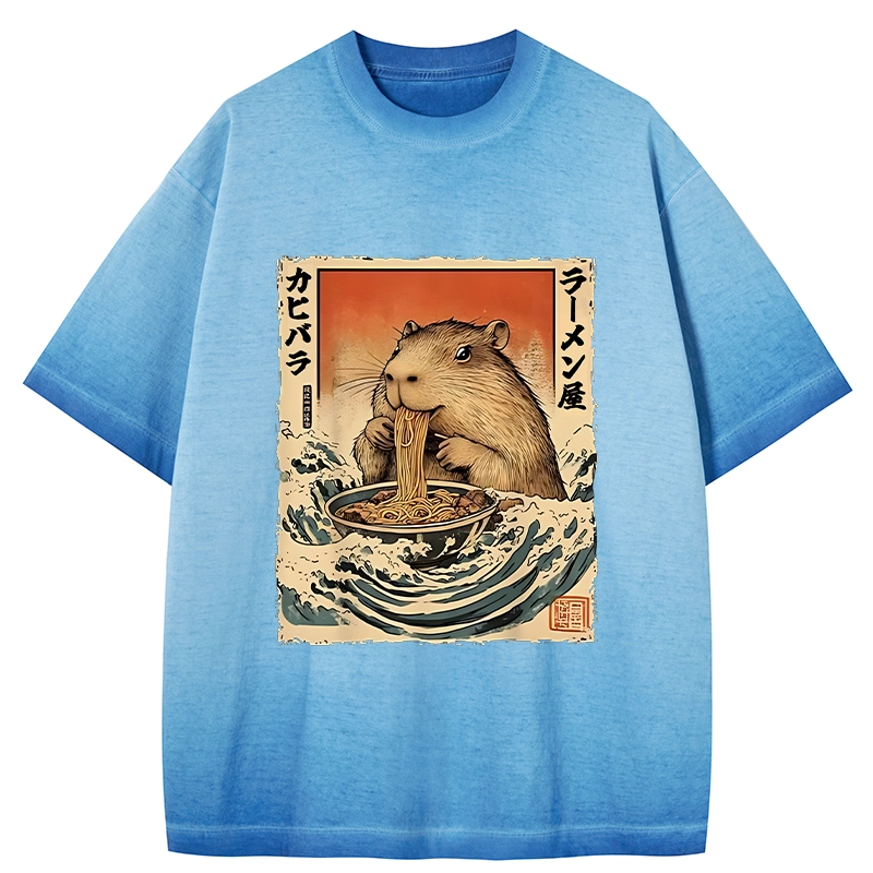 Tokyo-Tiger Hamster Eating Ramen Gradient Washed T-Shirt