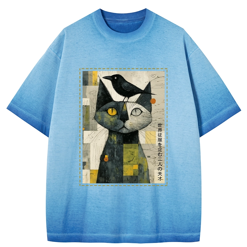 Tokyo-Tiger The Cat And The Crow Are Planning To Rule The World Gradient Washed T-Shirt