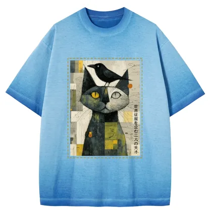 Tokyo-Tiger The Cat And The Crow Are Planning To Rule The World Gradient Washed T-Shirt