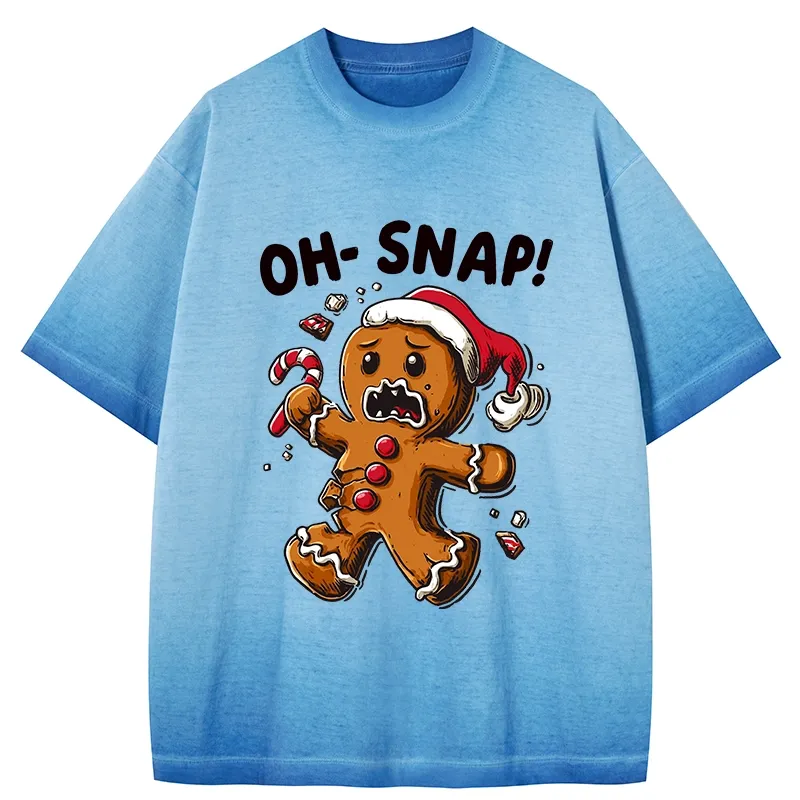 Tokyo-Tiger Oh Snap The Gingerbread Man's Christmas Chaos Gradient Washed T-Shirt