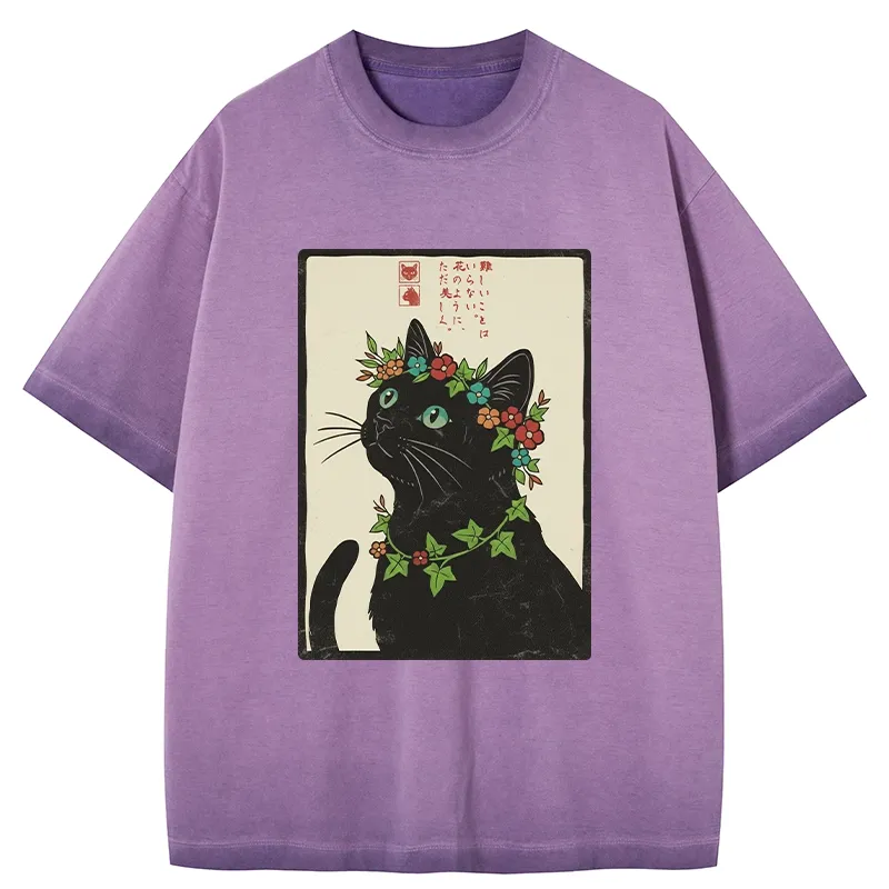 Tokyo-Tiger The Flower-Crowned Cat Gradient Washed T-Shirt