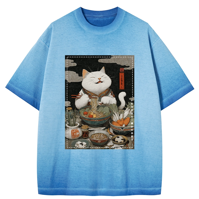 Tokyo-Tiger The Ramen-Loving Cat Gradient Washed T-Shirt