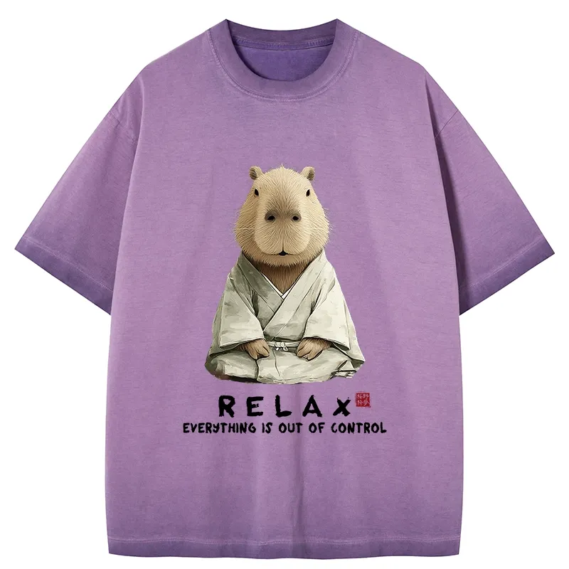 Tokyo-Tiger Zen Capybara：Relax, it's all chaos Gradient Washed T-Shirt