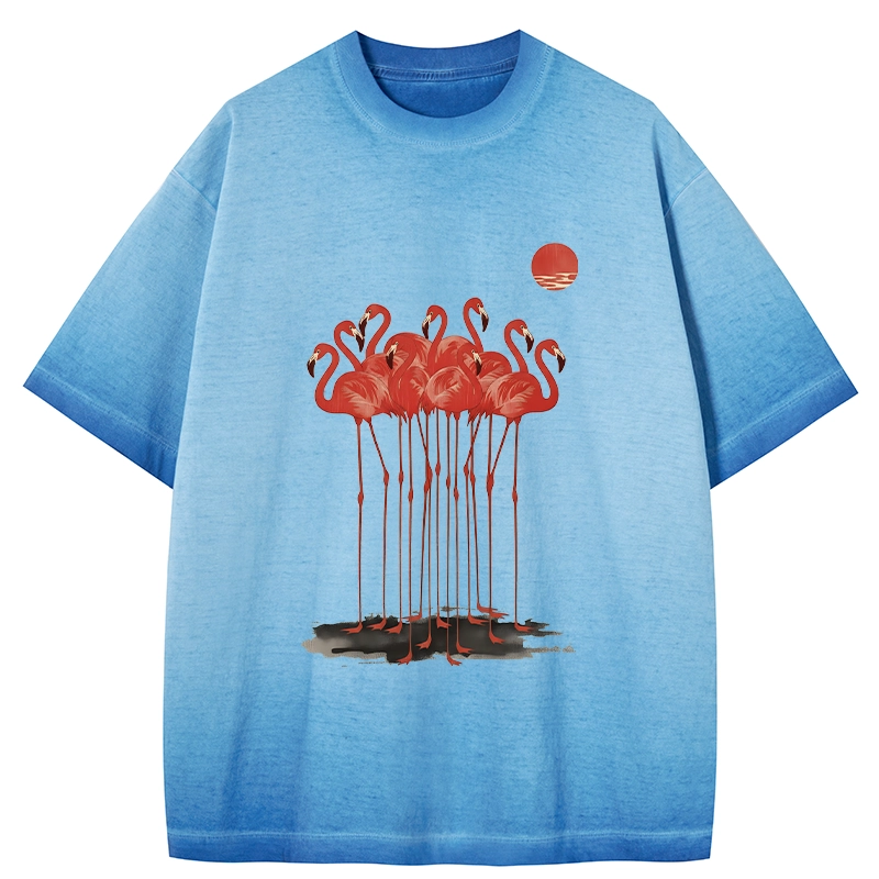 Tokyo-Tiger Flamingos at Dusk Gradient Washed T-Shirt