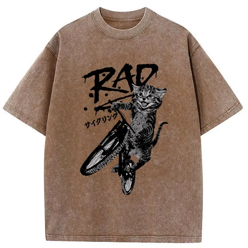 Tokyo-Tiger Bicycle Lover Cat Washed T-Shirt Sale