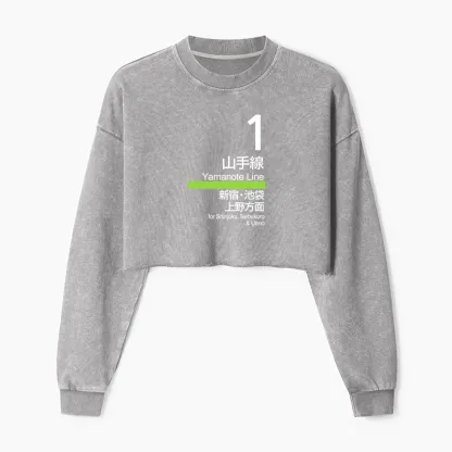 Tokyo-Tiger Tokyo Yamanote Line Platform Sign Washed Crop Sweatshirt