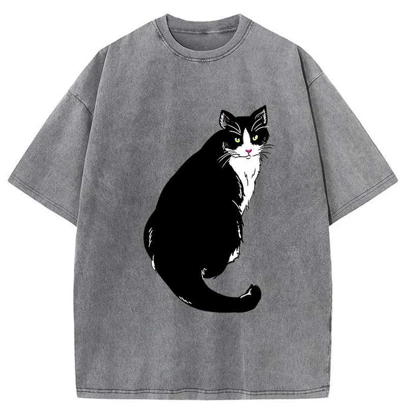 Tokyo-Tiger Elegant Cat Washed T-Shirt