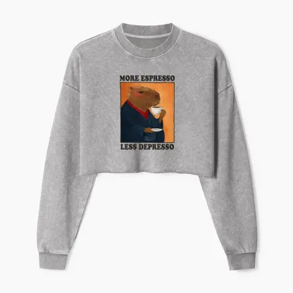 Tokyo-Tiger Elegant Capybara Washed Crop Sweatshirt
