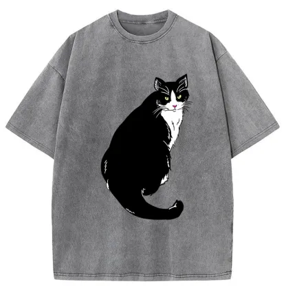 Tokyo-Tiger Elegant Cat Washed T-Shirt