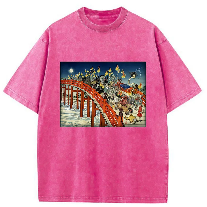 Tokyo-Tiger Hyakki Yagyō Ukiyo-e Washed T-Shirt