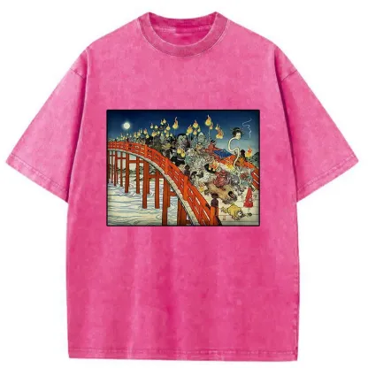 Tokyo-Tiger Hyakki Yagyō Ukiyo-e Washed T-Shirt