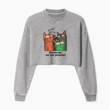 Tokyo-Tiger Cats Watching Poop Washed Crop Sweatshirt