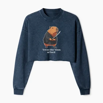 Tokyo-Tiger Focused Samurai Capybara Washed Crop Sweatshirt