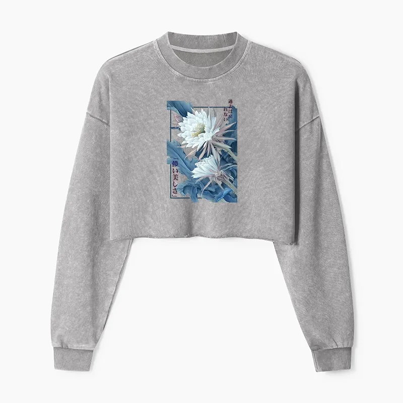 Tokyo-Tiger Vintage Epiphyllum-Short-lived beauty Poster Washed Crop Sweatshirt