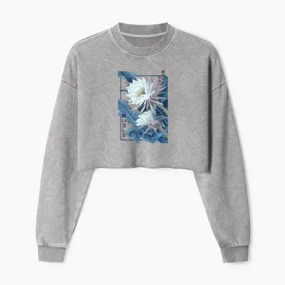 Tokyo-Tiger Vintage Epiphyllum-Short-lived beauty Poster Washed Crop Sweatshirt